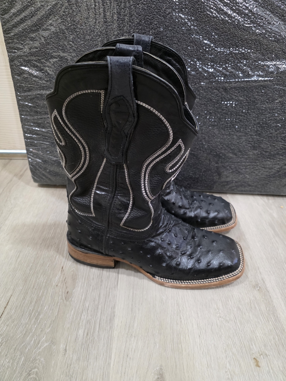 Black Ostrich Embossed Men's Western Boots - Picture 2 of 5